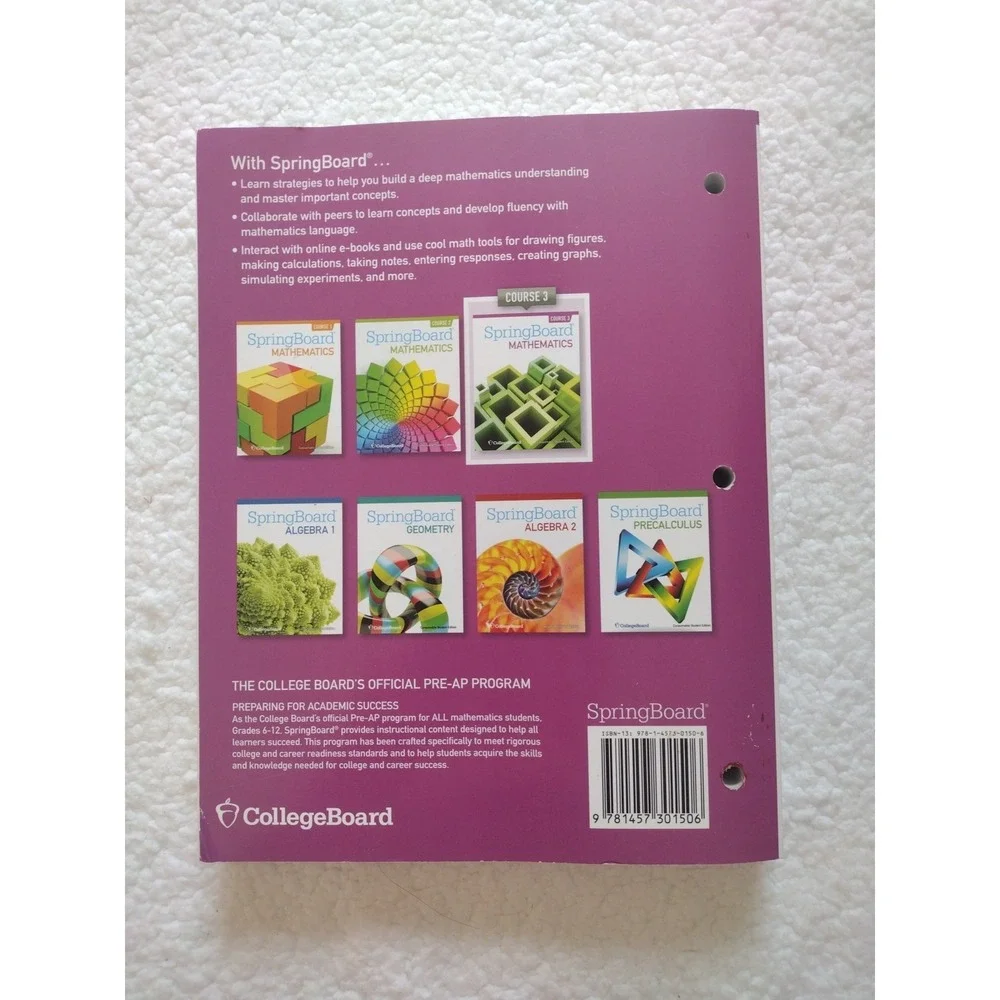 SpringBoard Mathematics, Common Core Edition, Course 3/PreAlgebra, Studen - GOOD - Picture 3 of 4
